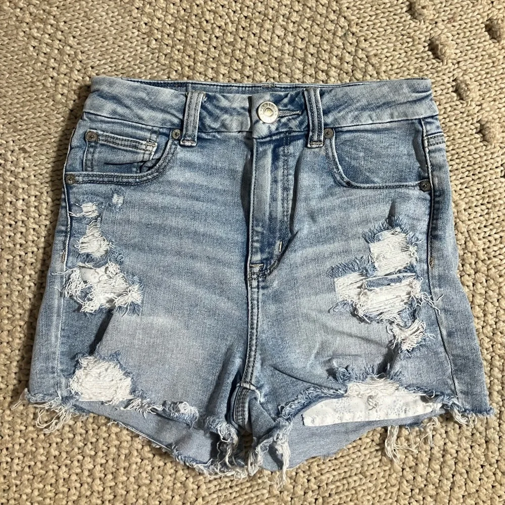American Eagle Curvy Hi-Rise Shortie Denim Shorts Size 0 024 - Picture 1 of 5